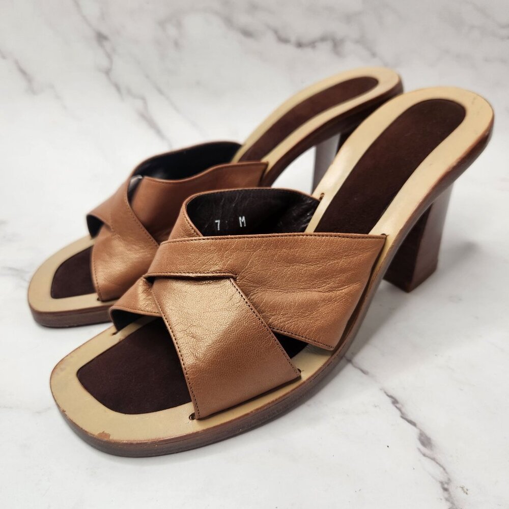 Joan Helpern Brown Leather Heels Block Heel Slip-On Women's 6